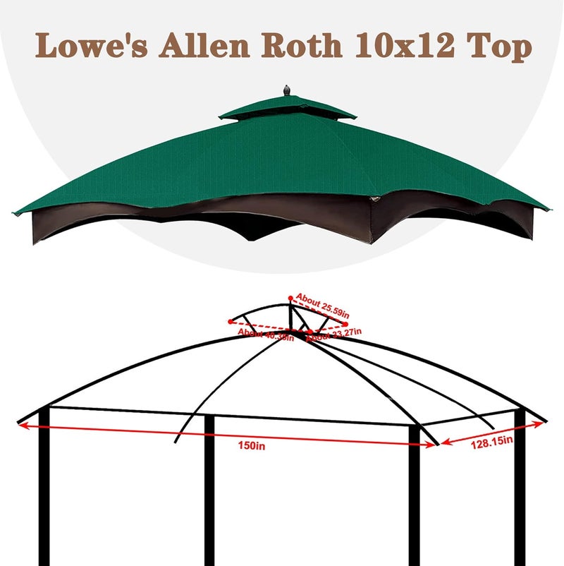 SCOCANOPY Forest Green Ripstop Replacement Top Fit for Lowe's Allen Roth 10X12 Gazebo Model #GF-12S004B-1/ GF-12S004BTO - Image 3
